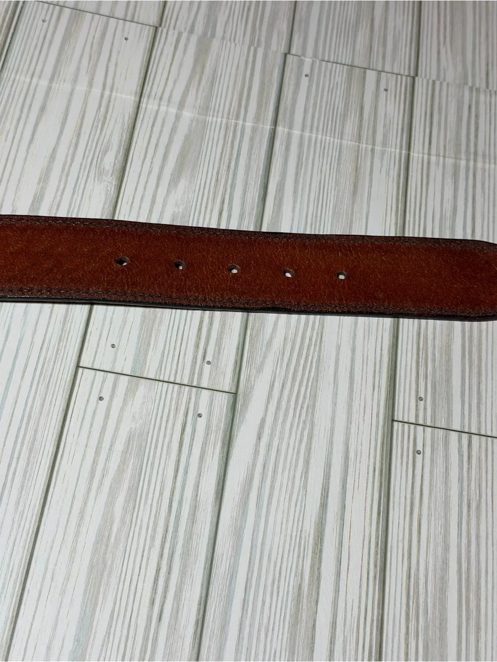 Vintage Strong Tooled Leather Belt 42 Brown Western Brass Buckle USA
